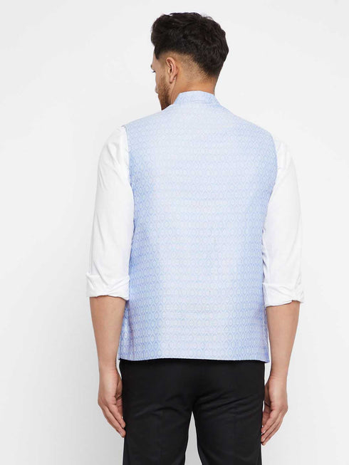 Vastramay Men's Lavender acquard Nehru Jacket